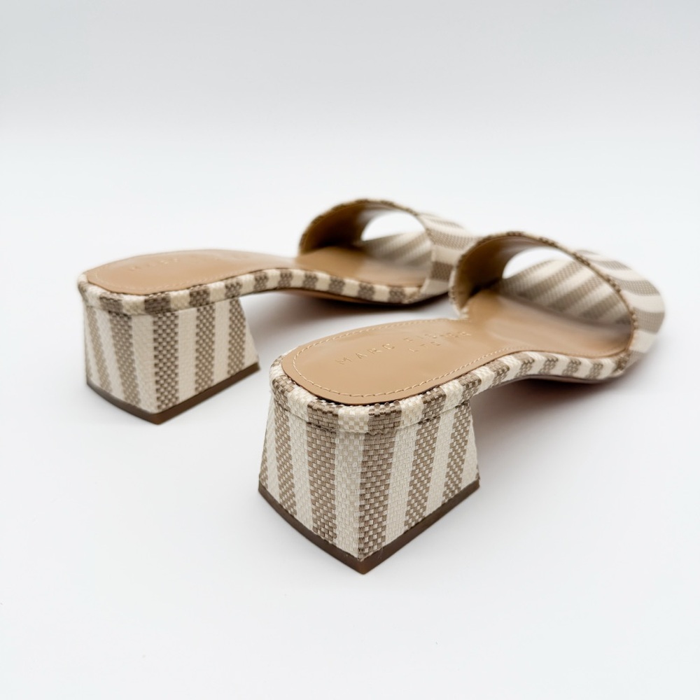 Marc Fisher LTD Olysa Block Heel Slide Sandals Striped Natural Tan 9.5 NEW - Picture 5 of 14
